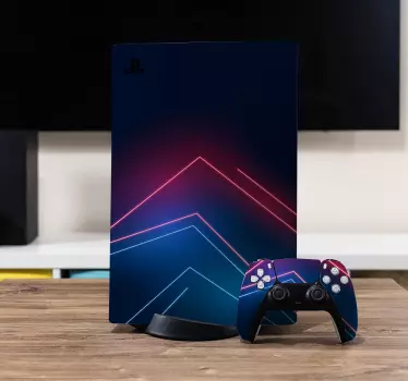 Neonblått ljus med linjer playstation 5 klistermärke - Tenstickers