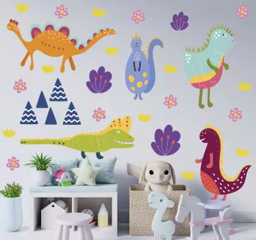 Nordisk dinosaurie handmålad set drakdekal - Tenstickers