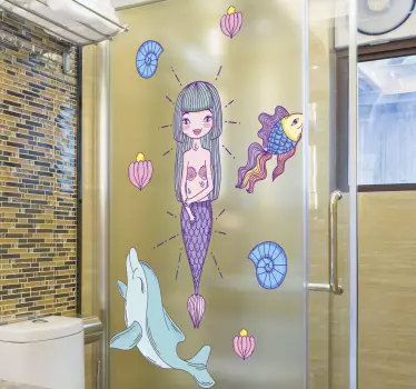 Sjöjungfru illustration badrum klistermärke - Tenstickers