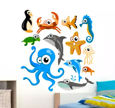 Nyfikna havet varelser samling barn klistermärken - Tenstickers