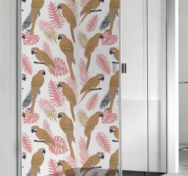 Orange papegojor med rosa blommor duschskärm - Tenstickers