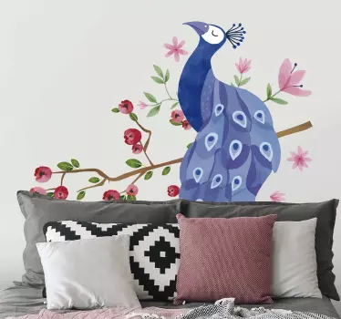 Påfågel på gren fågel dekal - Tenstickers
