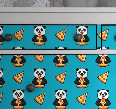 Panda äter pizzadekal för möbler - Tenstickers