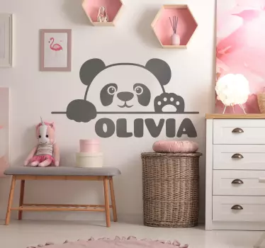 Peered baby panda med namn baby wall sticker - Tenstickers