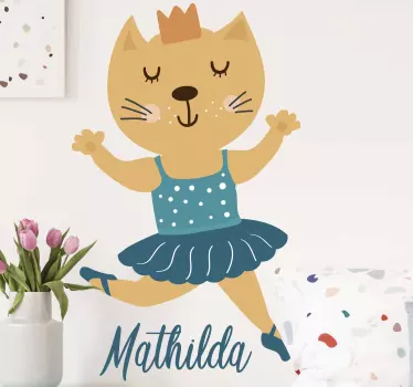 Personlig ballerina katt klistermärke väggdekor - Tenstickers