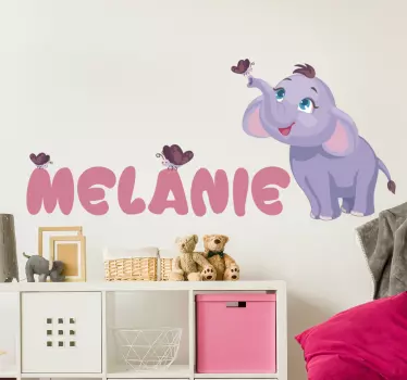Personnalised namn baby elefant vilda djur dekaler - Tenstickers