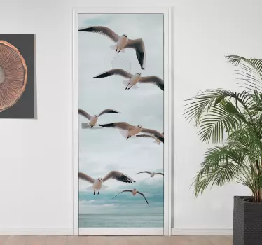 Polskt klistermärke för glasdörr vid havet och måsarna - Tenstickers