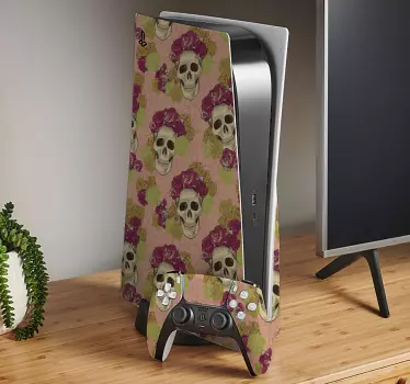 Ps5 klistermärke med dödskalle blommönster - Tenstickers