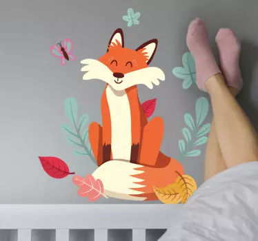 Räv med höstlöv vilda djur klistermärke - Tenstickers