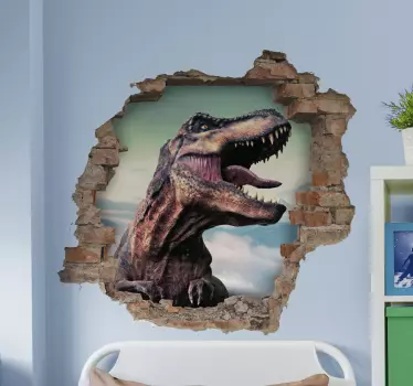 Realistisk dinosaurie som bryter igenom väggklistermärket - Tenstickers