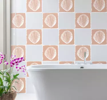 Retro snäckskal mönster beige kakel överföring dekal - Tenstickers