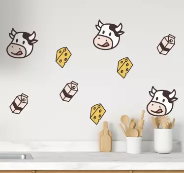 Ritningar av mjölkko och ostmatväggklistermärke - Tenstickers