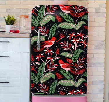 Röd och rosa blad mönster kylskåp dekal - Tenstickers
