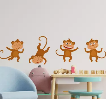 Roliga apor barn sovrum vägg klistermärke - Tenstickers