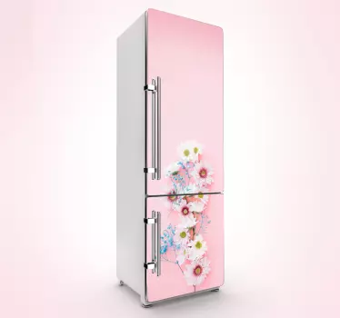 Rosa blommig kylskåp - Tenstickers