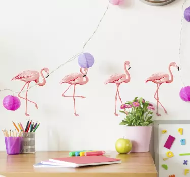Rosa flamingo fågel set fönster dekal - Tenstickers