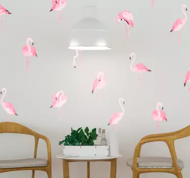 Rosa flamingo mönster djur vägg klistermärke - Tenstickers