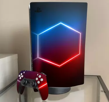 Sexkantig neonram playstation 5 dekal - Tenstickers