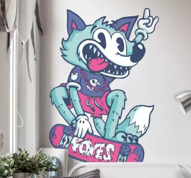 Skateboard varg tecknad vilda djur klistermärke - Tenstickers