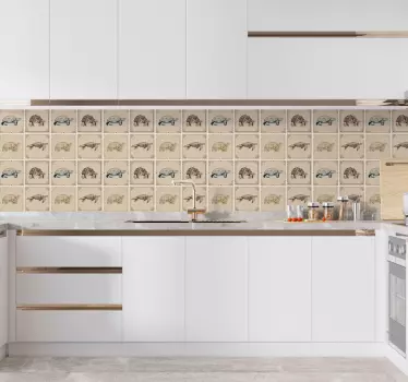 Sköldpaddor beige bakgrund plattor kakel överföring - Tenstickers