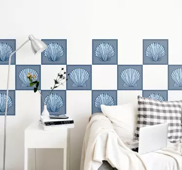 Snäckskal blå toner kakel överföring dekal - Tenstickers