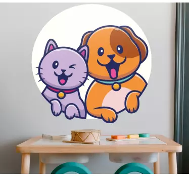 Söt hund och katt vän tecknad hund klistermärke - Tenstickers