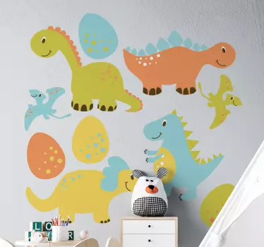 Söt orange tecknad dinosaurie drake vägg klistermärke - Tenstickers