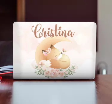 Söt räv för tjej med namn laptop klistermärken - Tenstickers