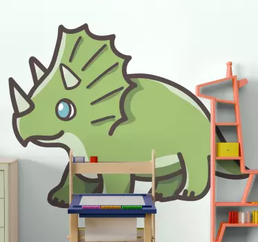 Söt tecknad dinosaurie triceratops väggdekal - Tenstickers