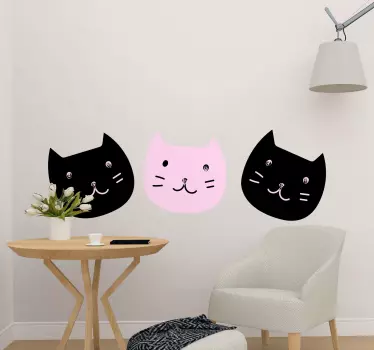 Söta katter svart rosa hund dekal - Tenstickers