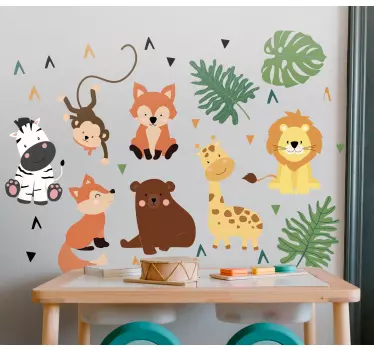 Söta vilda djur med blad tapet dekal - Tenstickers
