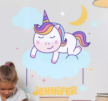 Sovande unicorn personlig regnbåge djur vägg inredning - Tenstickers