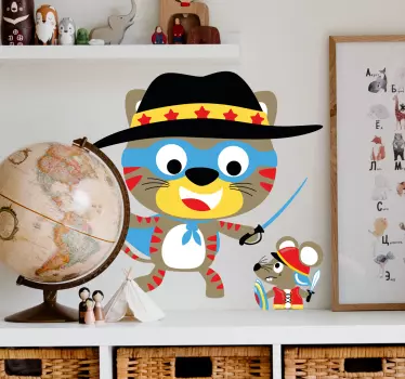 Spelar katt och mus illustration väggkonst dekal - Tenstickers