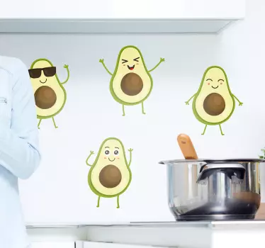 Ställa in roliga avokados fruktväggklistermärke - Tenstickers