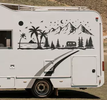 Strand och berg Husvagnar klistermärke - Tenstickers