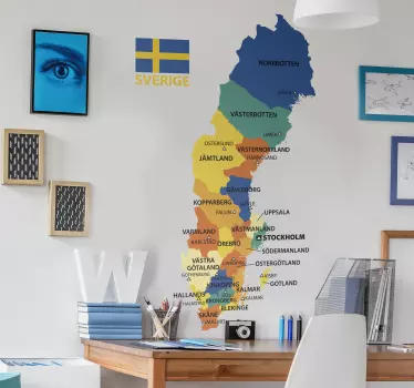 Sverige politisk karta stad klistermärke - Tenstickers