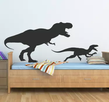 T-rex och velociraptor väggklistermärke - Tenstickers