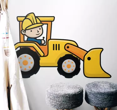 Tecknad grävmaskin arbetar illustration väggkonst - Tenstickers