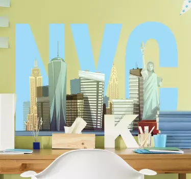 Tecknad nyc skyline new york väggdekal - Tenstickers