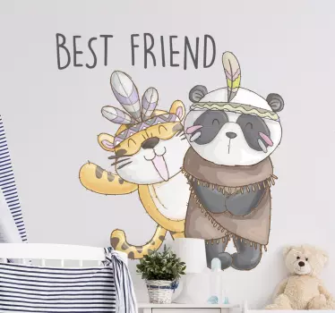 Tecknad panda & tiger illustration väggkonst - Tenstickers