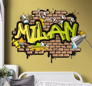 Graffiti tegelvägg med namn wallsticker - Tenstickers
