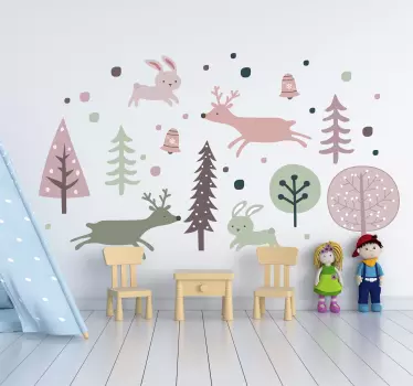 Träd och djur nordisk stil djurväggdekor - Tenstickers