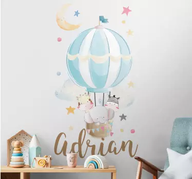 Tre djur på ballonger med stjärnor och moln väggkonst - Tenstickers