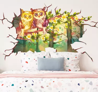 Trompe l'oeil ugglor landskap illustration väggkonst - Tenstickers