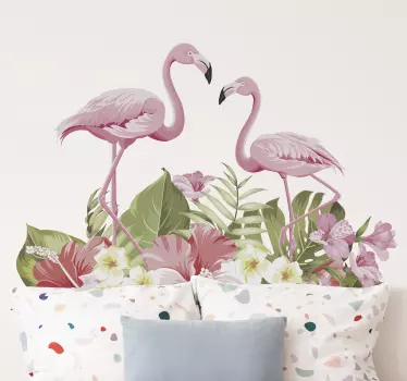 Tropisk blomma flamingo fönster dekal - Tenstickers