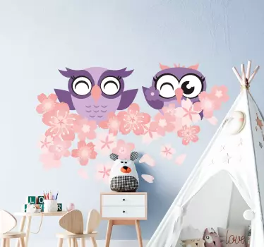Uggla körsbärsblomma djur väggdekal - Tenstickers