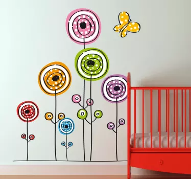 Ungar abstrakta blommor och fjäril väggdekal - Tenstickers