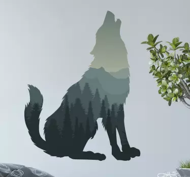 Varg med skog som ylar vilda djur klistermärke - Tenstickers