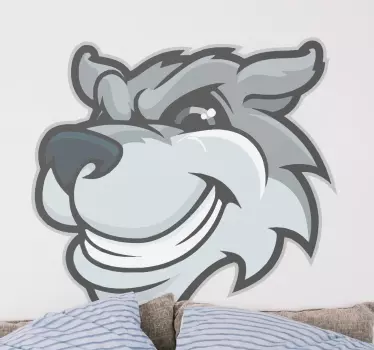 Varg tecknad grå varg stor glis vilda djur klistermärke - Tenstickers