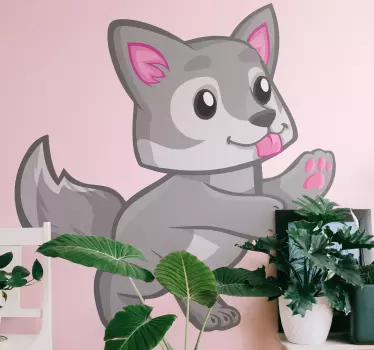 Varg tecknad söt baby varg med tassar vilda djur klistermärke - Tenstickers